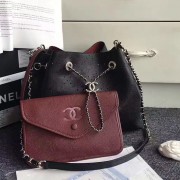 2017 Chanel Perforated Drawstring Bucket Bag Black A93596 VS08910