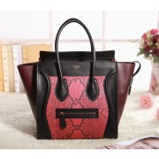 AAA Celine Mini Luggage 3308 in Black with Wine Red Original Leather Red Real Snak VS07747