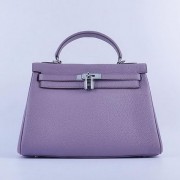 AAA Hermes Kelly 32cm Shoulder Bags Lavender Grainy Leather Silver VS04828