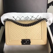 Best Chanel Medium Chevron Lambskin Boy Bag Beige A13043 VS00767