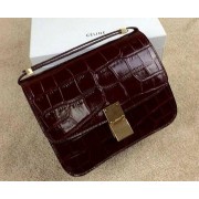 Celine Classic Box Small Flap Bag Croco Leather C11042 Burgundy VS04377