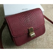 Celine Classic Box Small Flap Bag Genuine Snake C11042 Burgundy VS02533