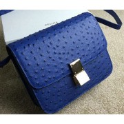 Celine Classic Box Small Flap Bag Ostrich Leather C11042 Blue VS04030
