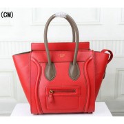 Celine Luggage Micro Tote Bag Grainy Leather C3308M Red&Khaki VS01085