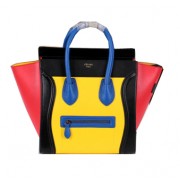 Celine Luggage Mini Boston Tote Bags Calfskin Leather CL3308 Yellow&Black&Red VS08654