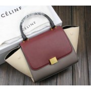 Celine MINI Trapeze Bag Original Leather CT3345 Burgundy&Grey&Offwhite VS05693