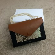 Celine Pocket Handbag Seashell Snake Leather 175383 Black&Green&Wheat VS05902