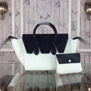 Celine Tie Top Handle Bags Original Leather CT98314 White&Black VS03014