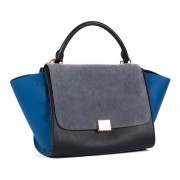 Celine Trapeze tote Bag 3042 in Black with Grey Original Leather with Blue Suede Fug VS05695