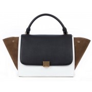 Celine Trapeze tote Bag 3042 in Black with White Original Leather with Coffee Suede Fug VS00068