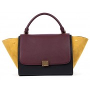 Celine Trapeze tote Bag 3042 in Burgundy with Black Original Leather with Yellow Suede Fug VS02472