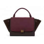 Celine Trapeze tote Bag 3042 in Burgundy with Khaki Original Leather with Coffee Suede Fug VS08799
