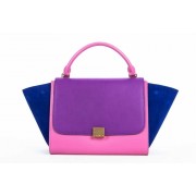 Celine Trapeze tote Bag 3042 in purple with pink Original Leather and Blue Suede Fug VS06755