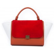 Celine Trapeze tote Bag 3042 in White with Brown Original Leather with Red Suede Fug VS09510