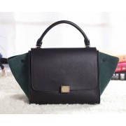 Celine Trapeze tote Bag 3342 in Black Original Leather with Dark Green Suede Leather VS06230