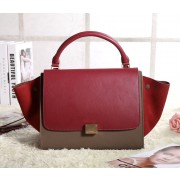 Celine Trapeze tote Bag 3342 in Red with Khaki Original Leather with Red Suede VS00556