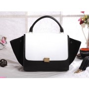 Celine Trapeze tote Bag 3342 in White with Black Original Leather with Black Suede VS09128