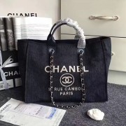 Chanel Black Canvas Large Deauville Shopping Bag A68046 VS01592