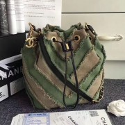 Chanel Canvas Patchwork Drawstring Bag Khaki A93727 VS09039