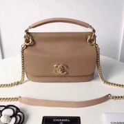 Chanel Grained Calfskin Flap Bag with Top Handle Beige A93756 VS06010