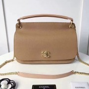 Chanel Grained Calfskin Flap Bag with Top Handle Beige A93757 VS03950