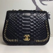 Chanel Snake Leather Flap Shoulder Bag Black A98774 VS02501