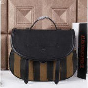 Cheap Fendi Pequin Medium Saddle Top Handle Bag 8BT221 Black VS00359