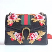 Cheap Gucci Dionysus Embroidered Leather Shoulder Bag Black 403348 VS02643