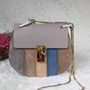 Chloe Drew Calf and Suede Shoulder Bag Grey 151010 VS01202