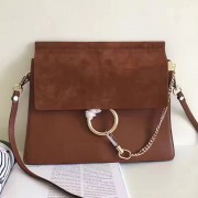Chloe Faye Calfskin and Suede Shoulder Bag Brown 240601 VS05618