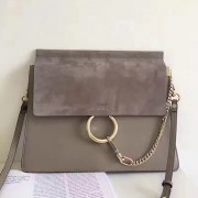 Chloe Faye Calfskin and Suede Shoulder Bag Grey 240601 VS02760