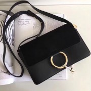 Chloe Faye Small Calfskin and Suede Shoulder Bag Black 240602 VS03907
