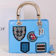 Christian Dior Badge Leather Small Lady Dior Bag CD0550 Blue VS09594