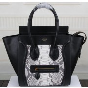 Copy Celine Luggage Micro Boston Bag Snake Leather CT3308M Black&White VS01628