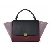Copy Celine Trapeze tote Bag 3042 in Black with Burgundy Original Leather and Grey Suede Fug VS07091