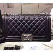 Copy Chanel Black Quilted Caviar Medium Boy Bag Silver Hardware A67086 VS03041