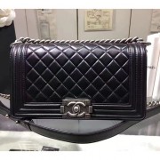Copy Chanel Black Quilted Lambskin Medium Boy Bag Silver Hardware A67086 VS00641