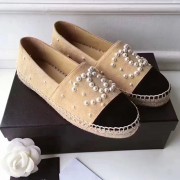 Copy Chanel CC Pearl Suede Espadrilles Beige CH0729 VS07841