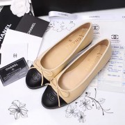 Copy Chanel Tan Lambskin Ballet Flats Black Cap Toe CH1610 VS03354