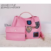 Copy Christian Dior Badge Leather Tote Bag D0312 Pink VS07168