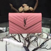 Copy Designer Saint Laurent Pink Grained Matelasse Leather Chain Wallet Y221220 VS05231