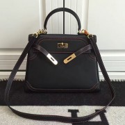 Copy Hermes Kelly 28 Tote Bag in Black Swift Leather Red Line HK1220 VS01264