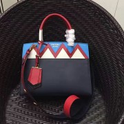 Copy Prada Esplanade Saffiano and Calf Leather Bag Black and Blue 1BA046 VS06555