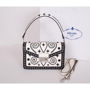 Copy Prada Saffiano Caflskin Leather Flap Bag BN924E White&Black VS00864