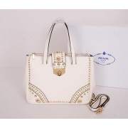 Copy Prada Saffiano Leather Tote With Metal Studs Bag B2752M OffWhite VS07101