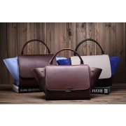 Designer Celine Trapeze tote Bag 3342 in Wine Red Original Leather with Yellow thread VS07468