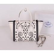Designer Prada Saffiano Embroidered Tote Bag BN2619E White VS01556