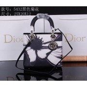 Dior Chrysanthemum Leather Lady Dior Bag D5432 Black VS09412