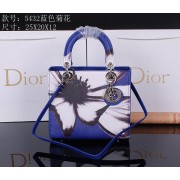 Dior Chrysanthemum Leather Lady Dior Bag D5432 Blue VS07924