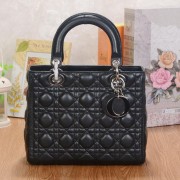 Dior Lady Dior Bag Black Sheepskin Leather S805 Silver VS02217